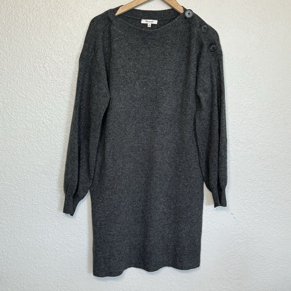 Madewell Dress Women M Gray Sweater Tunic Merino Wool Essential Classic Office